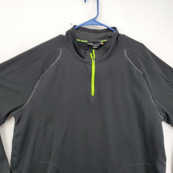 UNDER ARMOUR Shirt Men's Long Sleeve Quarter Zip High Neck Pullover Black XL - Picture 7 of 12